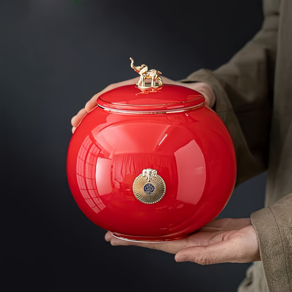 Tarro de cerámica china para té, recipiente hermético para almacenamiento de granos de café, azúcar y cereales