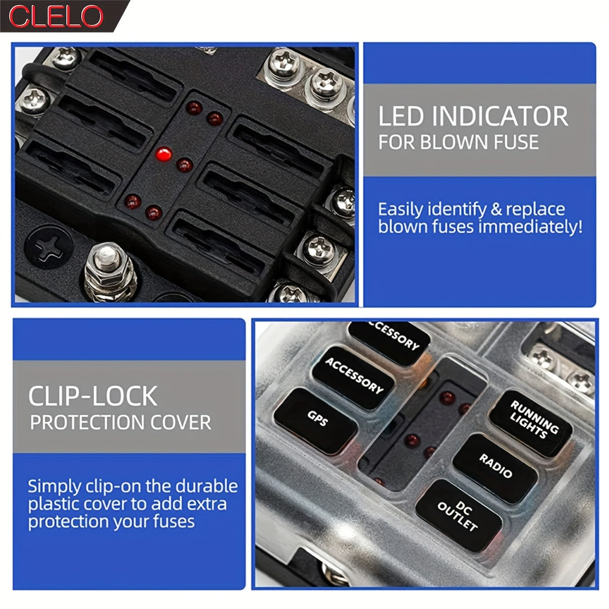 Panel de caja de fusibles marinos, distribución de energía de 6/12 vías, a prueba de agua, eléctrica marina