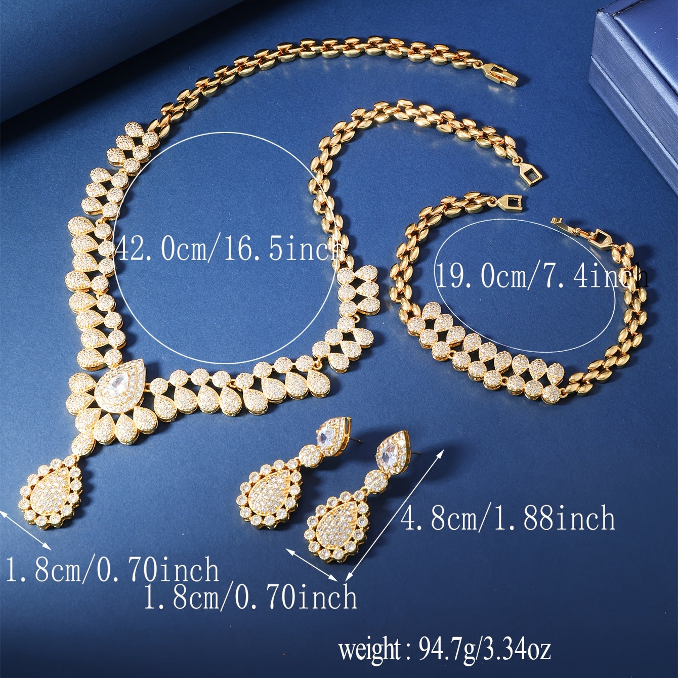 Women's Jewelry Set Copper Zirconia Middle Eastern Style Necklace Bracelet Earrings