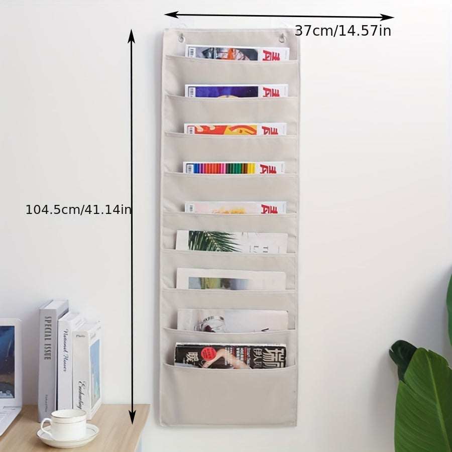 Organizador de almacenamiento en lienzo de pared con múltiples bolsillos para revistas y suministros de oficina