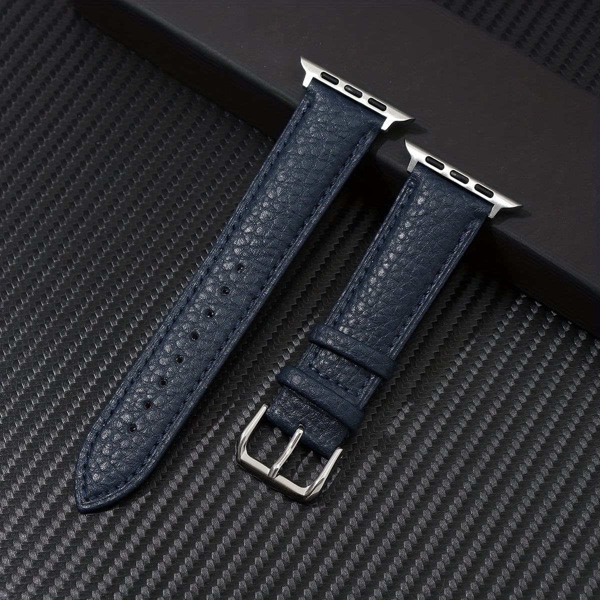 Navy Blue Synthetic Leather Watch Band for Apple Watch with Stainless Steel Clasp Compatible with Series 3-9