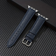 Navy Blue Synthetic Leather Watch Band for Apple Watch with Stainless Steel Clasp Compatible with Series 3-9
