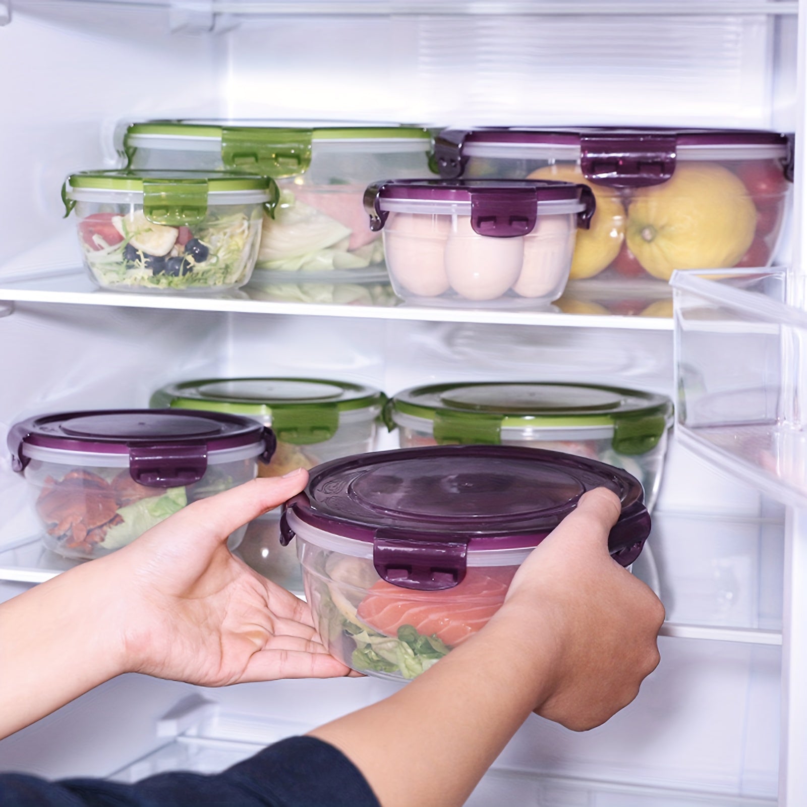 4 ta saqlash qutisi to'plami, zamonaviy dumaloq uslubda yangi oziq-ovqat saqlash uchun, muzlatgich va mikroto'lqinli pechda foydalanish uchun qulay va ko'chma idishlar, pikniklar, lagerda, maktabga qaytish uchun ajoyib.