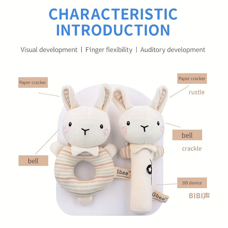 2 ta paxta rattles to'plami, 0-1 yoshdagi bolalar uchun yumshoq tutqichli o'yinchoqlar, shirin qo'ng'iroq ovozlari bilan, bej rangda - chaqaloqlar uchun mukammal qulay o'yin do'stlari