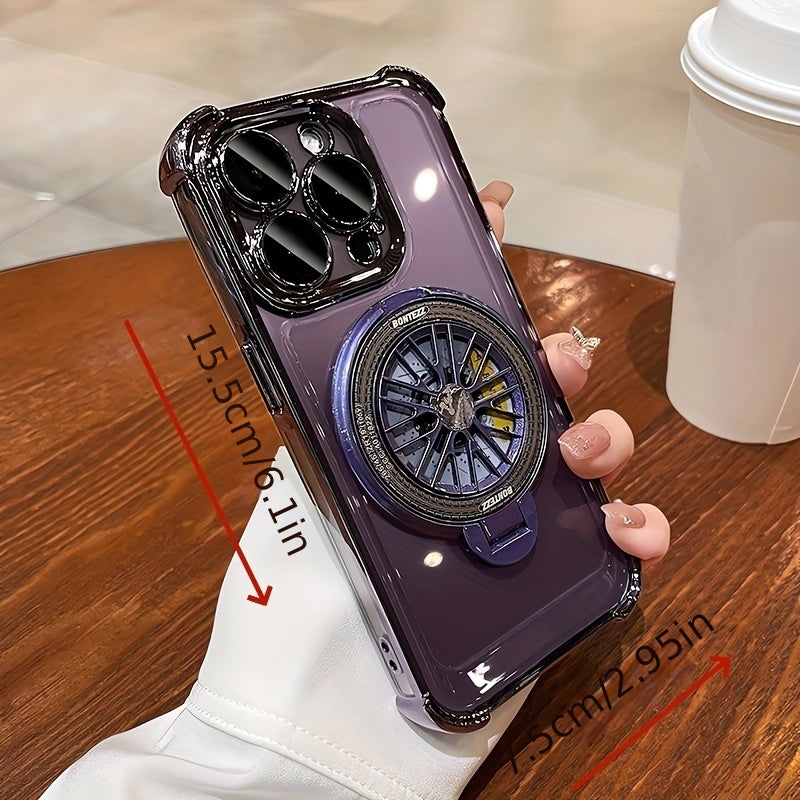 Magnetic 360° Rotation Stand Case for iPhone with Ring Holder Transparent Cover Lens Protection