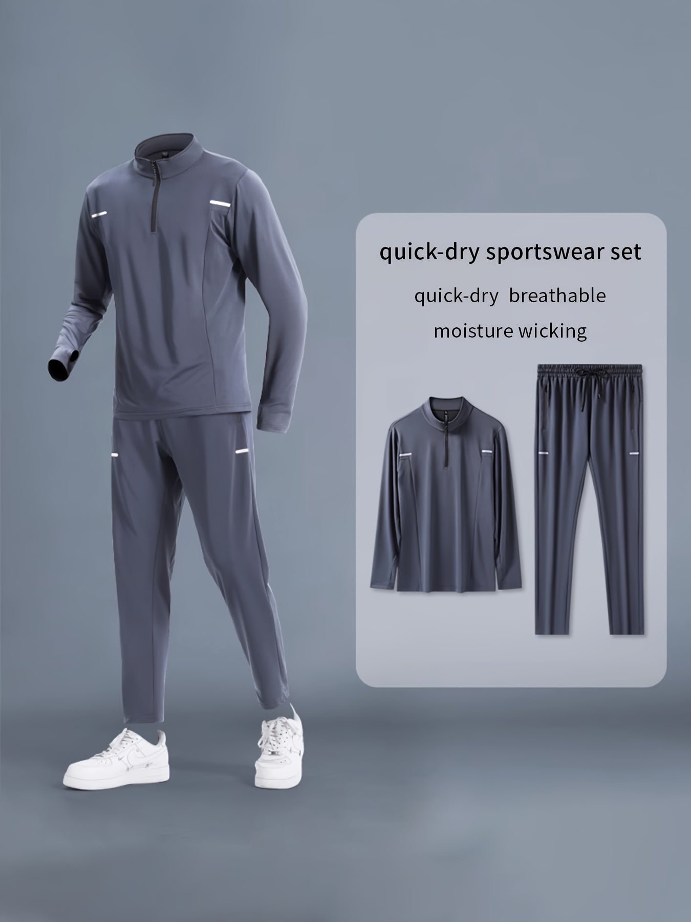 Men's Athletic Set Long Sleeve Zip-Up Jacket and Pants Breathable Moisture-Wicking Striped for Running Cycling Fitness