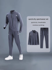 Men's Athletic Set Long Sleeve Zip-Up Jacket and Pants Breathable Moisture-Wicking Striped for Running Cycling Fitness