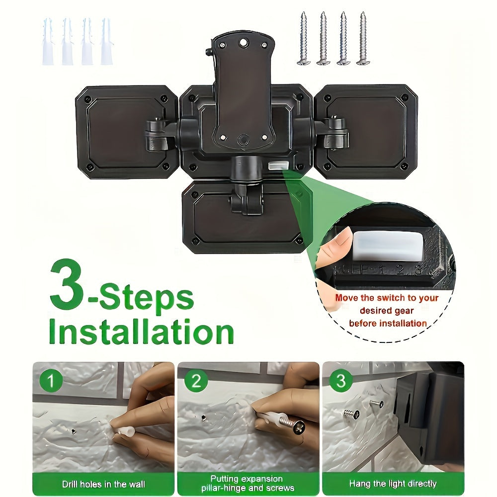 Solar-Powered Outdoor Light with 333 LEDs Motion Sensor Remote Control 4-Head Patio Yard Garage Porch