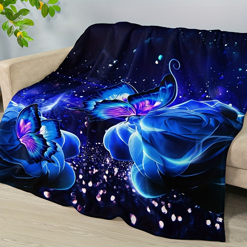 Flannel Butterfly Floral Print Blanket Cozy Throw for Home and Travel All Seasons