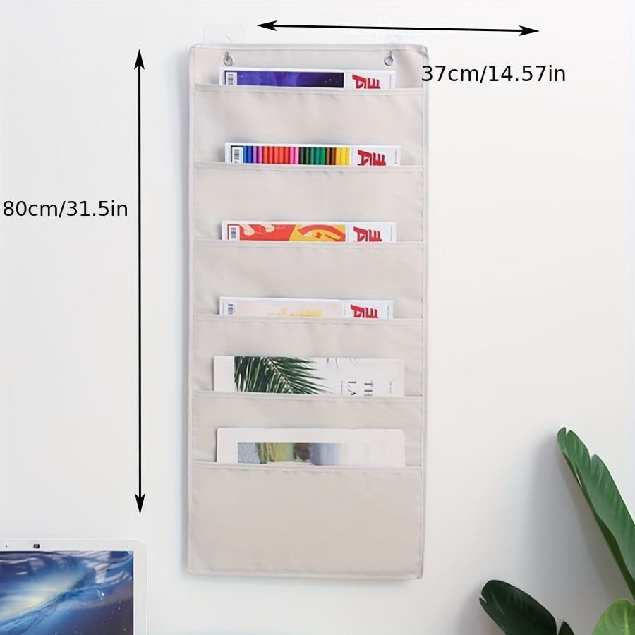 Organizador de almacenamiento en lienzo de pared con múltiples bolsillos para revistas y suministros de oficina