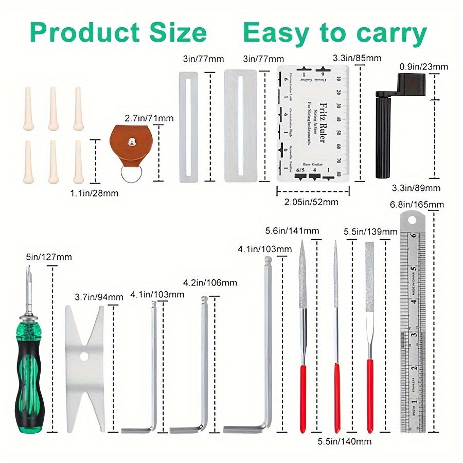 Набор инструментов для ремонта гитары из 26 предметов с плоскогубцами, ключами, напильниками, линейкой и сумкой