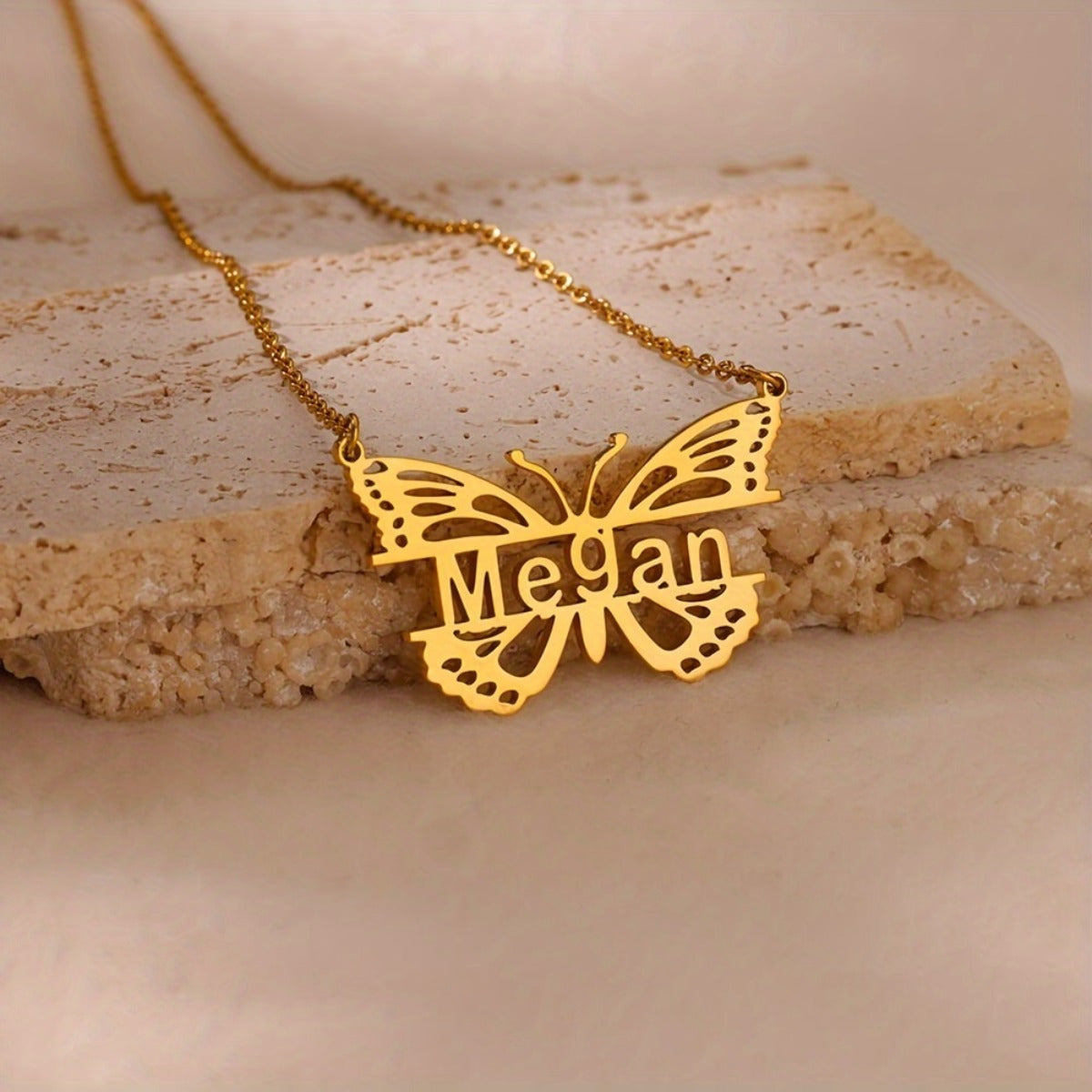 Collar personalizado con nombre de mariposa, plateado en oro de 18K, regalo para mujeres