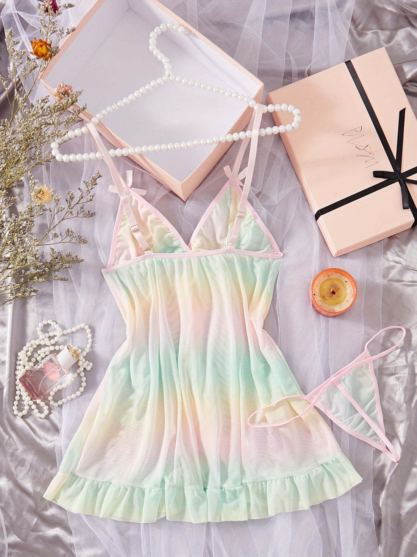 Conjunto de vestido de camisón de satén para mujer, lencería y ropa interior