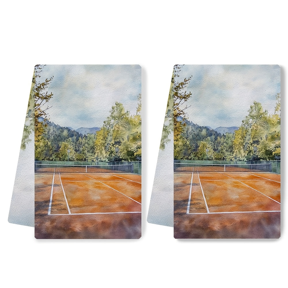 2 ta oshxona sochiq to'plami, Pastel Tennis maydoni dizayni, juda yumshoq va yuqori so'riluvchi idish qo'l sochiqlari, bayram bezaklari uchun mukammal, mashinada yuvish mumkin, o'lchami 16x24 dyuym - Mahsulot raqami 2KYSYS1218365