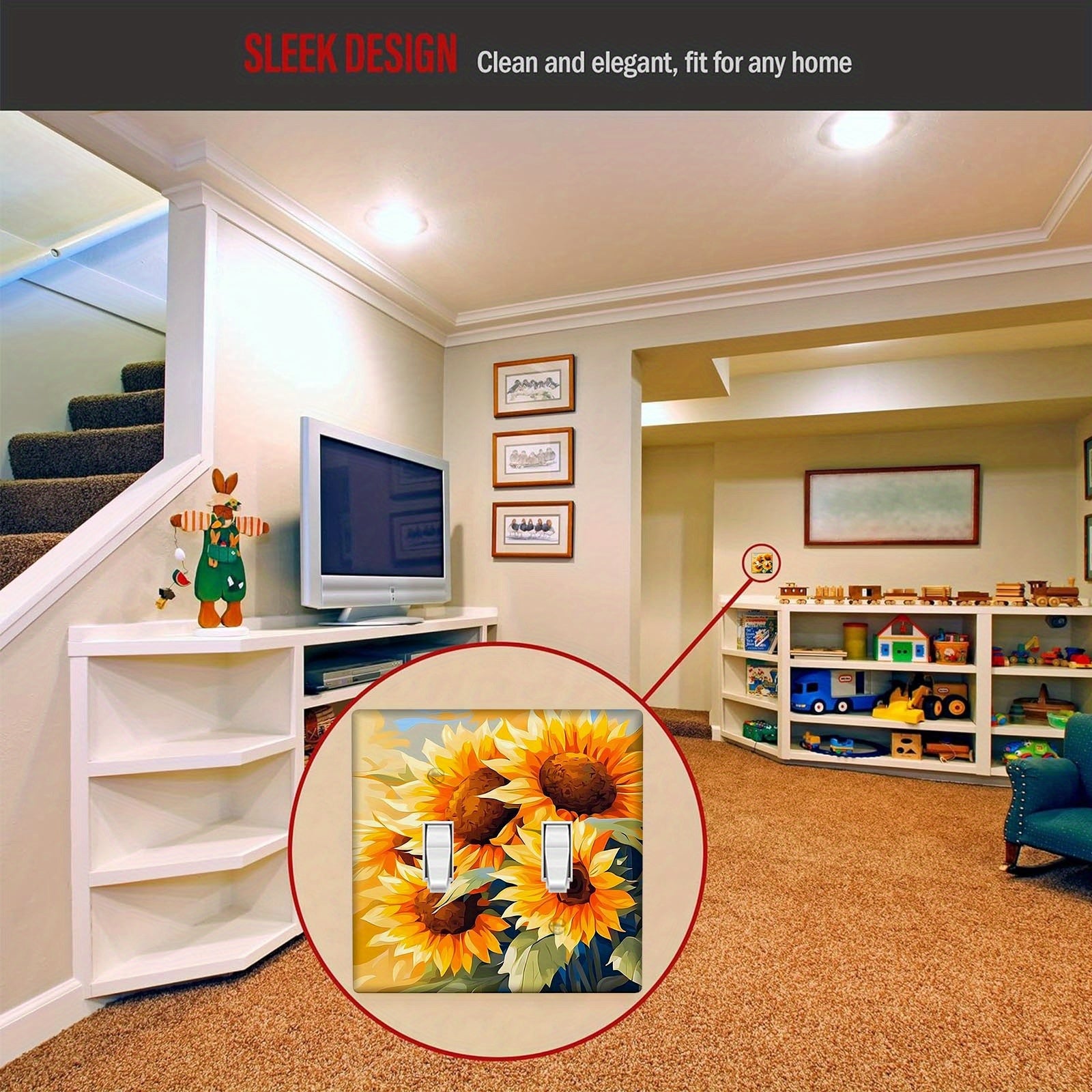 Sunflower Diamond Art Light Switch Cover No Batteries Required Fits Standard Outlets for Kitchen Bathroom Living Room