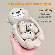 Kids Bath Toys Set with Silicone Otter and Seal Water Toys Musical Pinch Stacking Floating