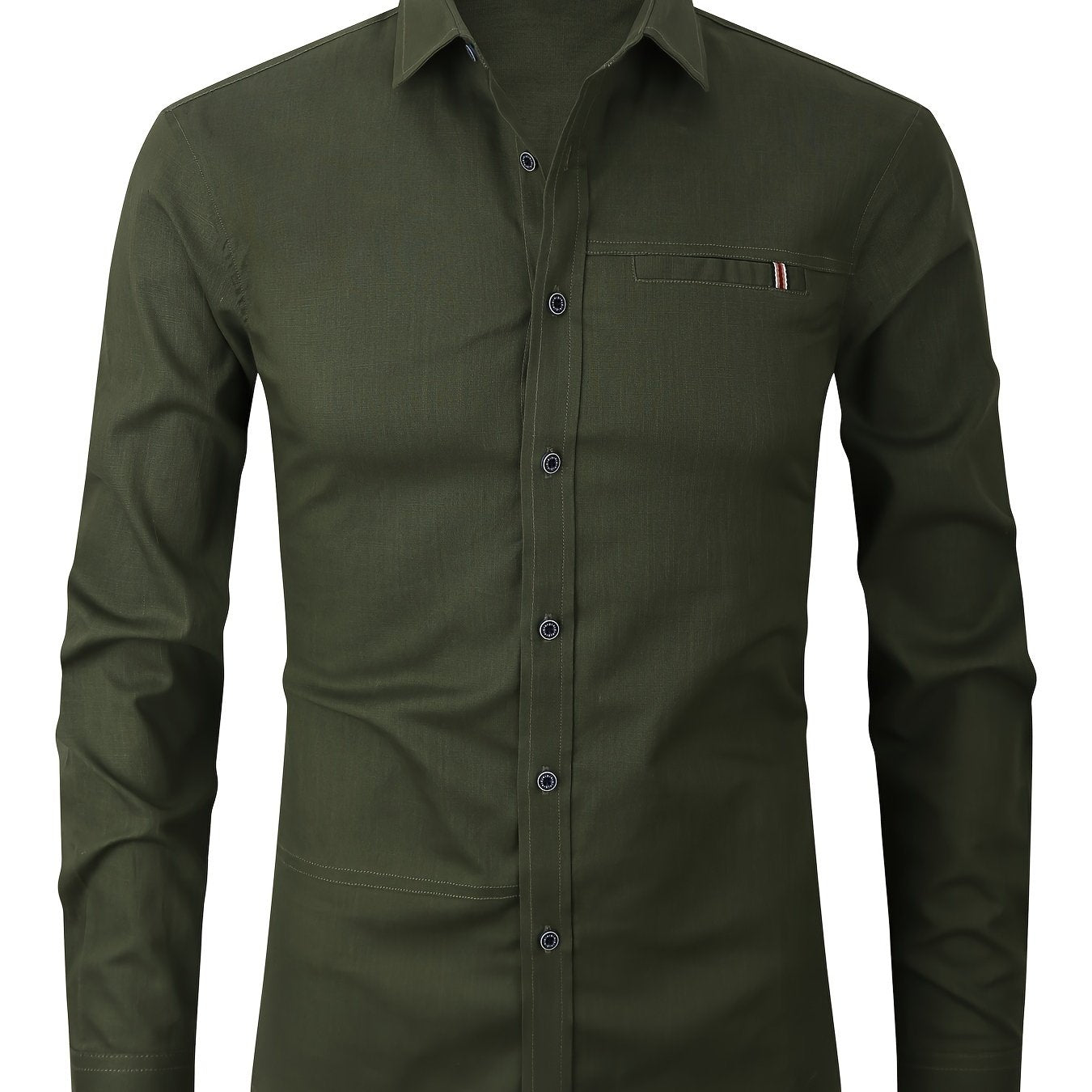 Men's Cotton Solid Long Sleeve Button Up Shirt for Casual Outdoor Wear