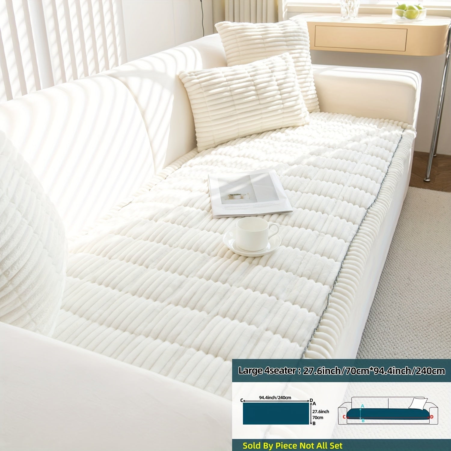 Boho Style Quilted Short Plush Sofa Cover with Ruffle Design Non-Slip Pet Friendly Machine Washable