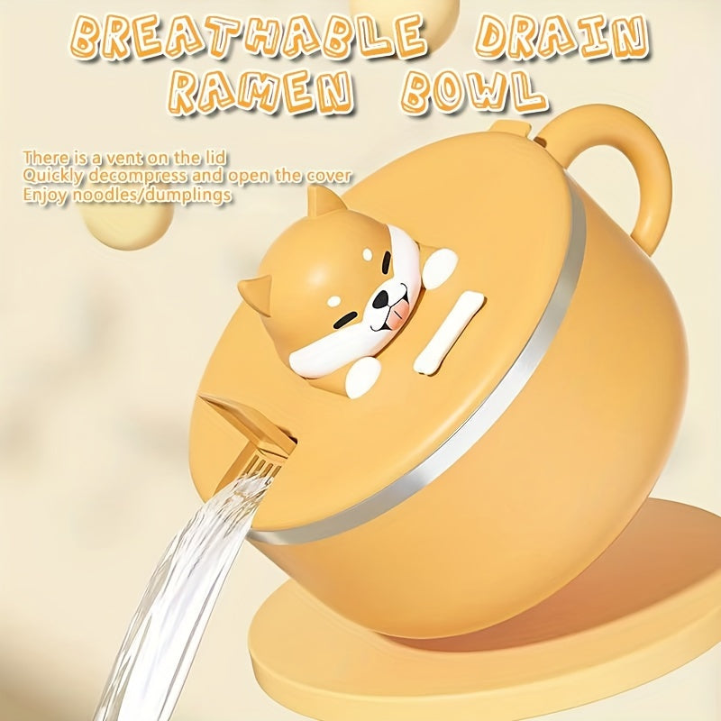 Stainless Steel Noodle Bowl with Dog Design Large Capacity for Pasta Salad and Breakfast