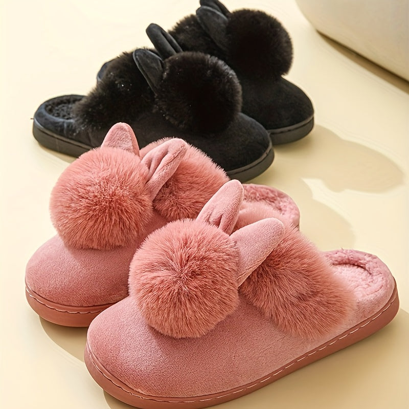 Women's Flannel Plush Faux Fur Sole Indoor Slippers for Winter