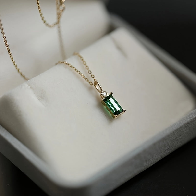 Emerald Green Sterling Silver Necklace with Cubic Zirconia Pendant for Women