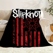 One Piece Slipknot Band Throw Blanket with Red Stripe Lettering Woven Polyester Stain Tear Resistant All-Season