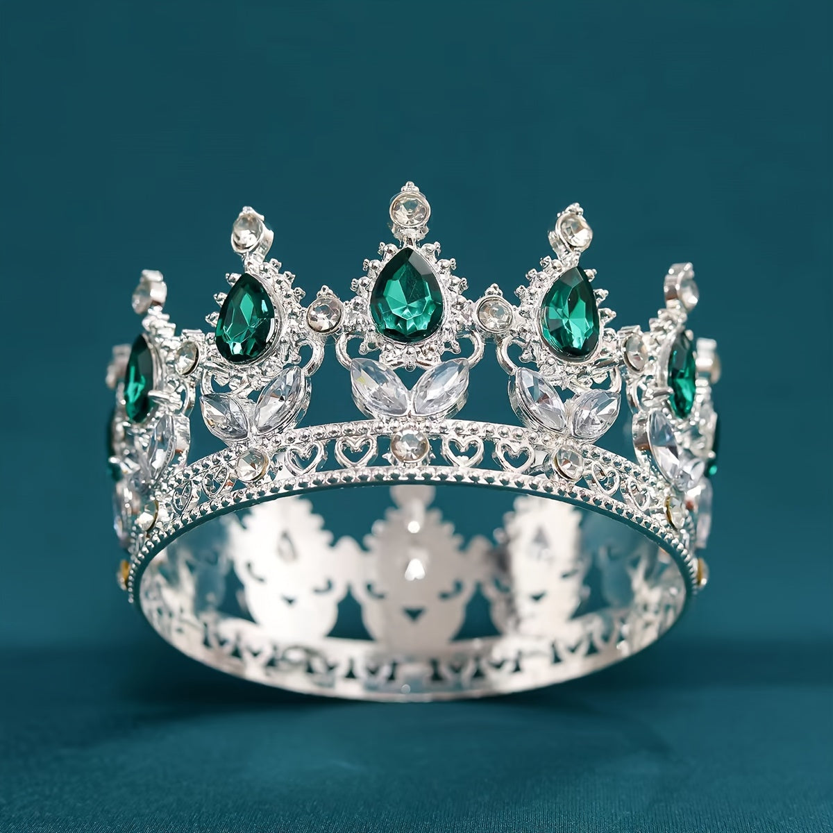 Мини-ободок для волос для невест в стиле барокко с блестками и зелёными драгоценными камнями