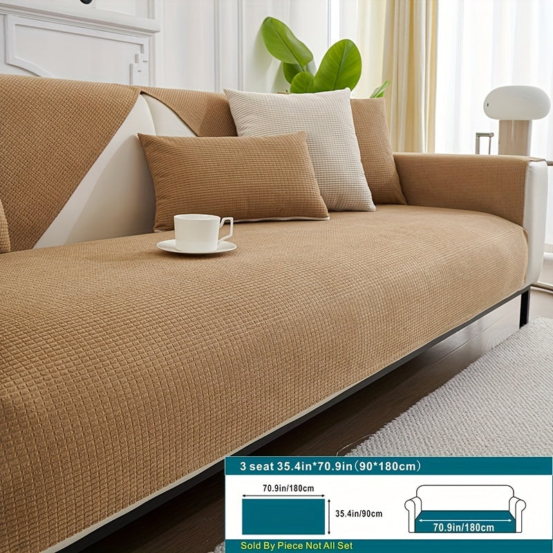 Beige Velvet Sofa Slipcover Pet-Friendly Machine Washable with Backrest and Armrest Protection