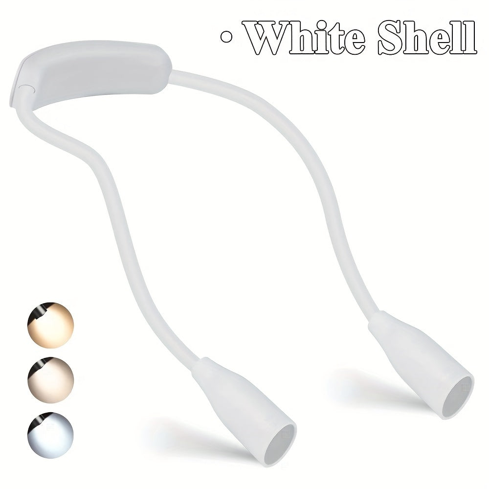Luz de lectura flexible LED para cuello con 3 modos de color, recargable por USB, ajuste de brillo para cama, camping y actividades al aire libre