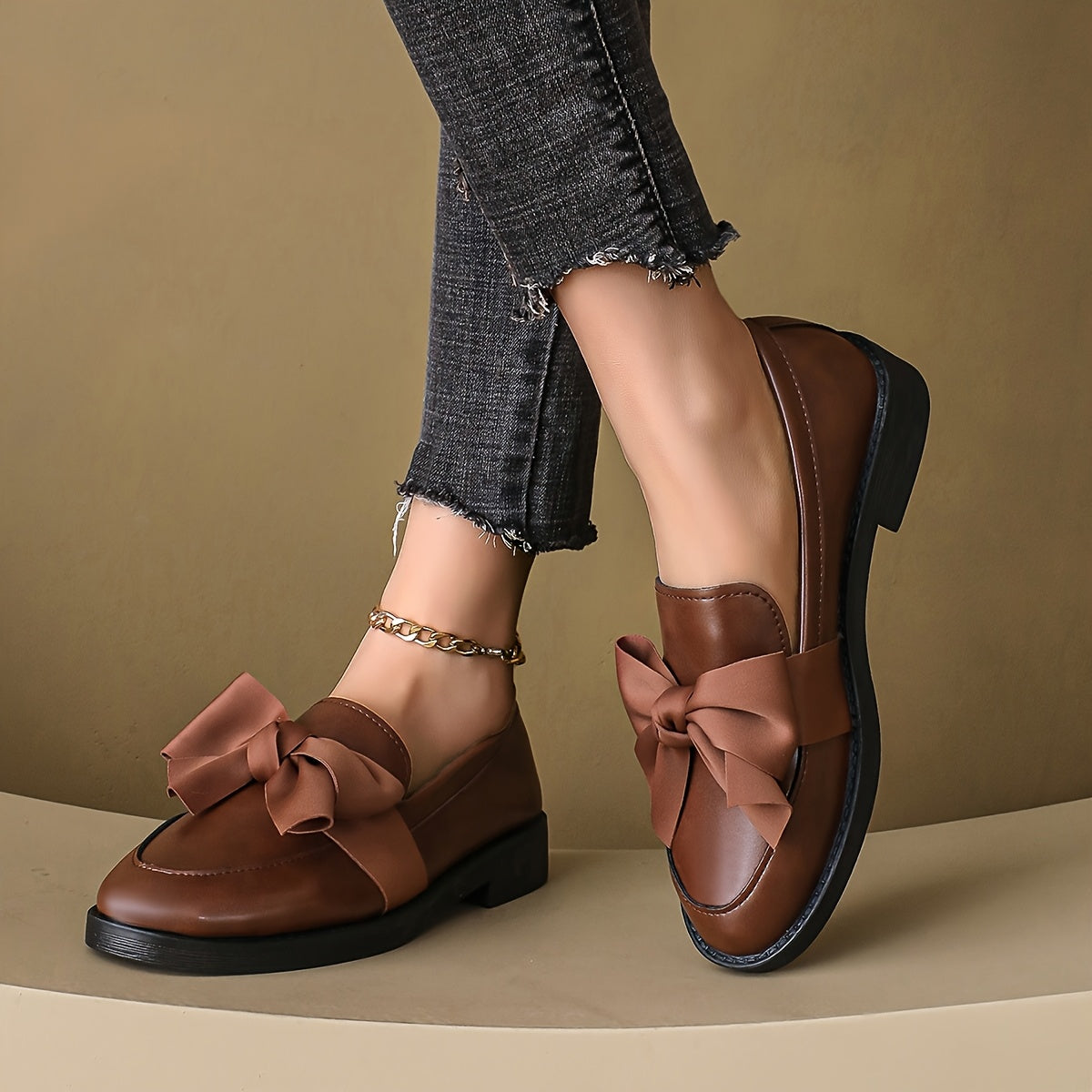 Women's Loafers Bowknot Slip-On Round Toe Flats Solid Color All-Season Comfort