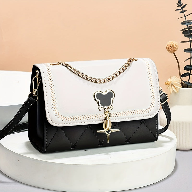 Women's Embroidered Crossbody Bag with Chain Strap Water-Resistant PU
