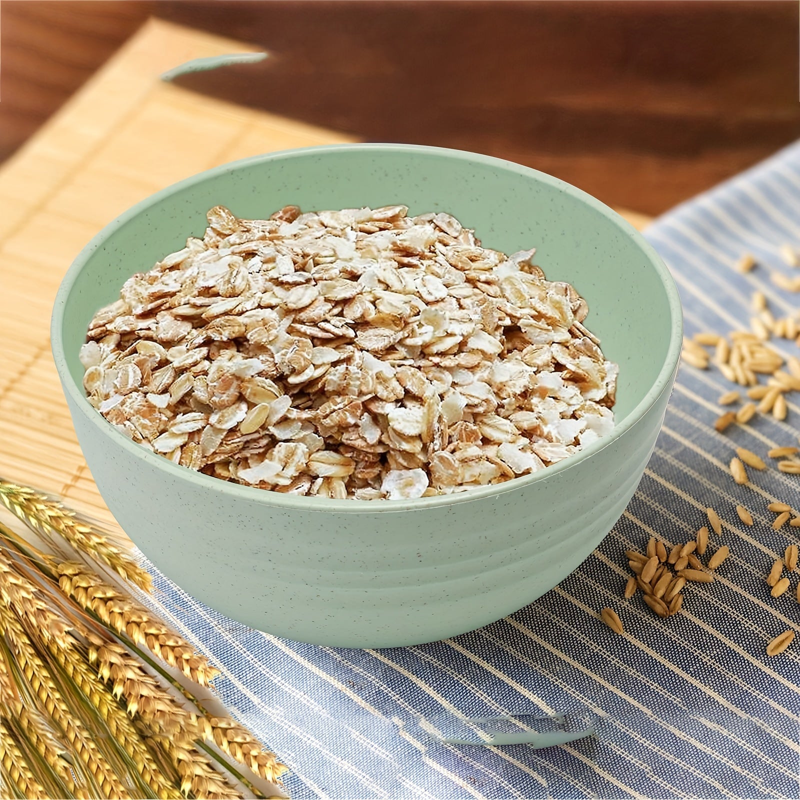 5-Piece Wheat Straw Bowl Set Unbreakable Microwave Safe Dishwasher Safe 16oz Pastel Textured