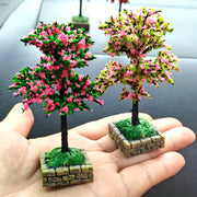 2Pcs Mini Artificial Flower Trees Car Dashboard Decorations Plastic Stone Base