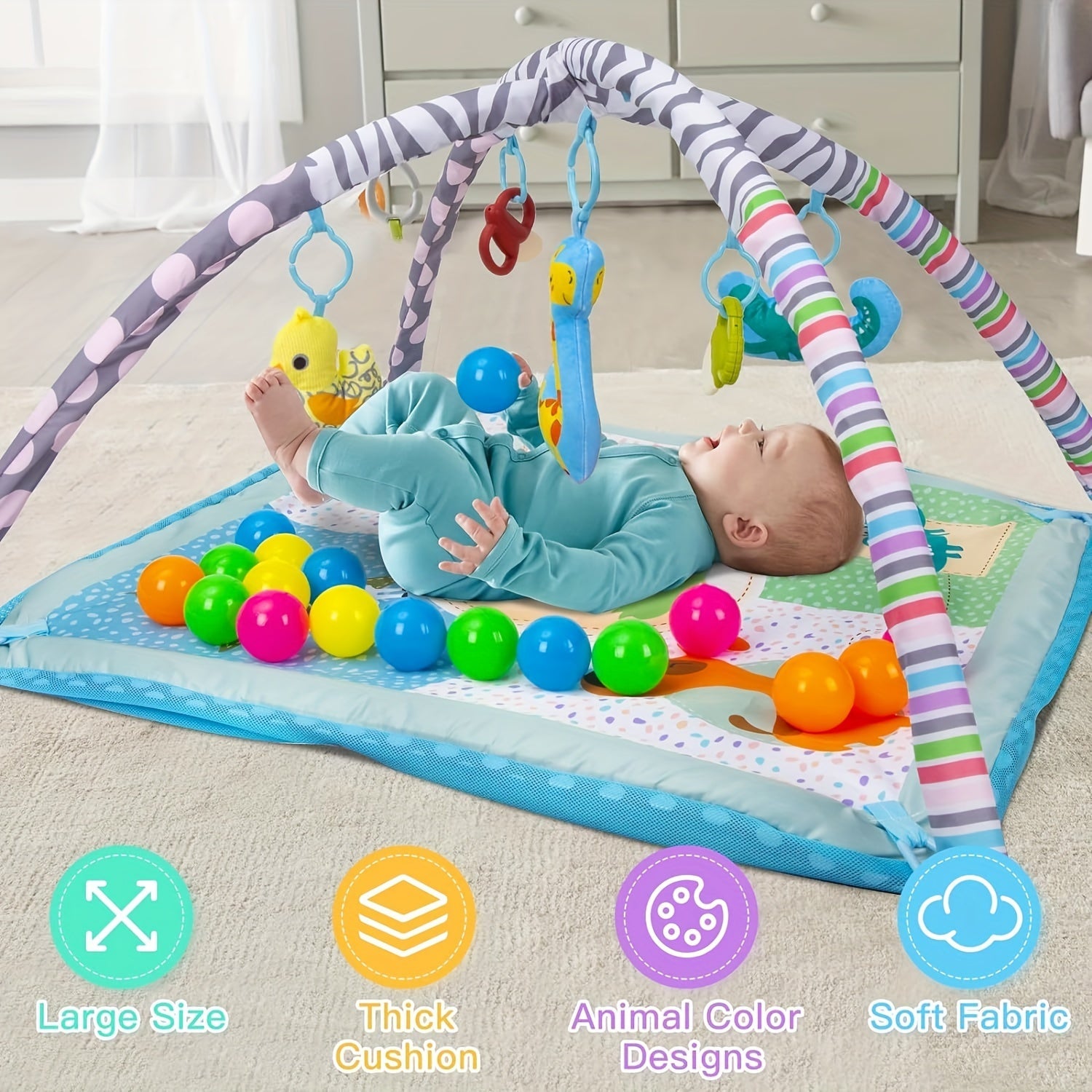 Large Baby Activity Center with Sensory Dolls and Play Mat for Tummy Time