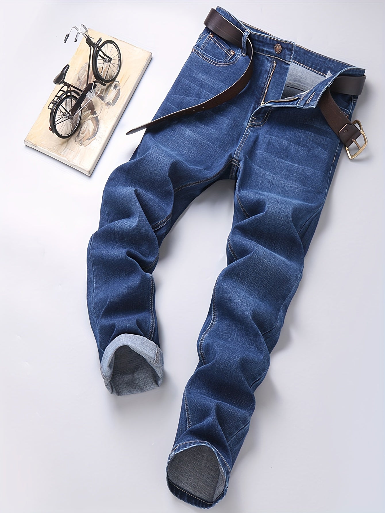 Men's Casual Straight Jeans Classic Blue Denim Regular Fit
