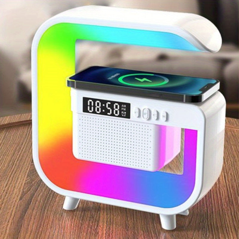 Wireless Music Table Lamp with Atmosphere Light Alarm Clock and TF Card Slot Black or White