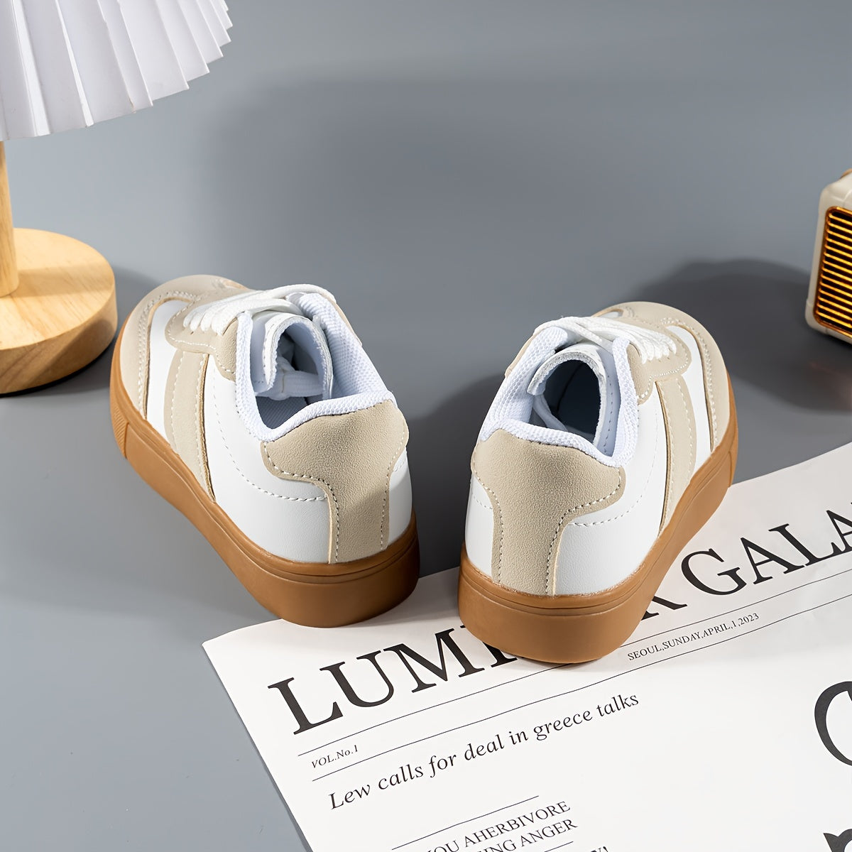 Kids Boys Girls Casual Low Top Lace-Up Sneakers with Stripes and Round Toe