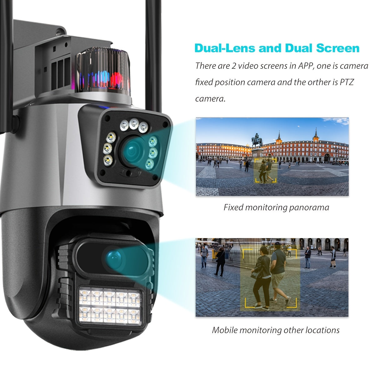 6MP POE simsiz xavfsizlik kamerası, 3K Full HD ikkilamchi linza, AI insonni aniqlash, avtomatik izlash, kechqurun ko‘rish, ikki tomonlama audio, ichki va tashqi foydalanish uchun