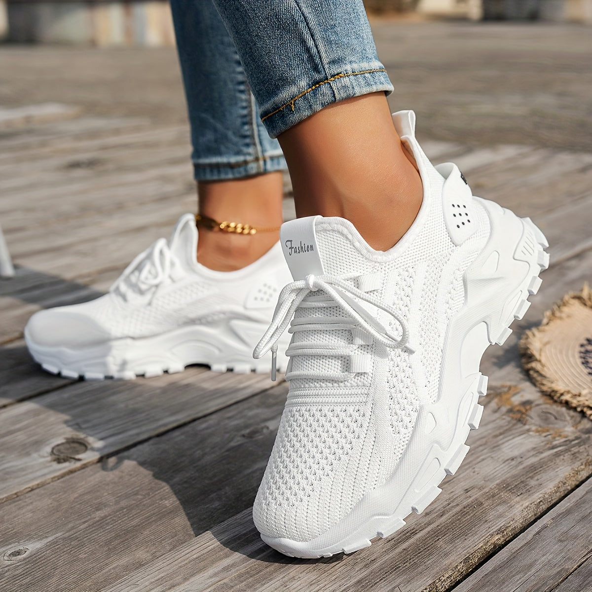 Women's White Casual Sneakers Elastic Upper Breathable Comfort Summer