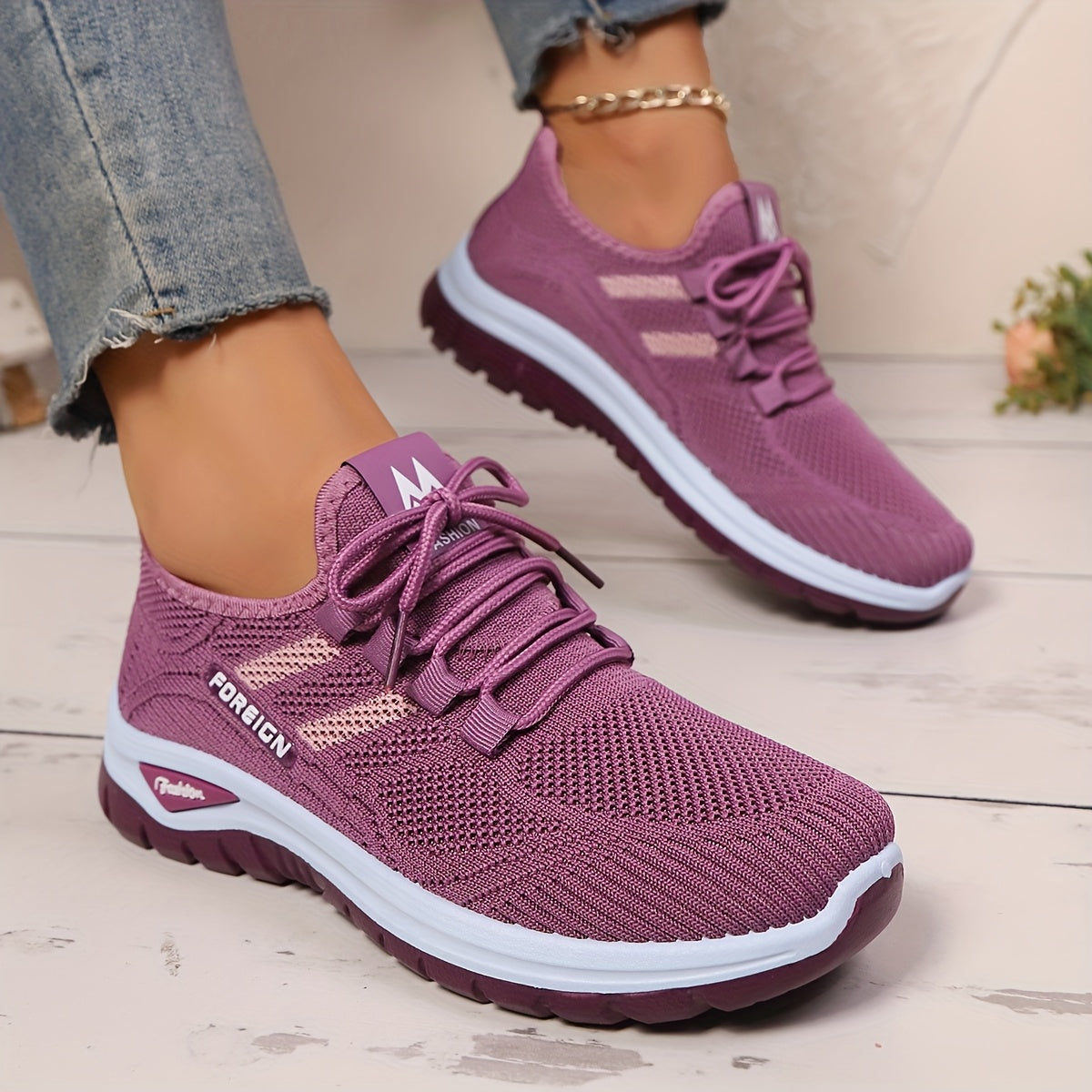 Women's Breathable Mesh Low-Top Sneakers for Running and Walking