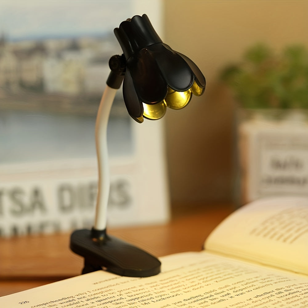 Portable Flower-Shaped Clip-On Book Light with Adjustable Arm and LED Mini Lamp