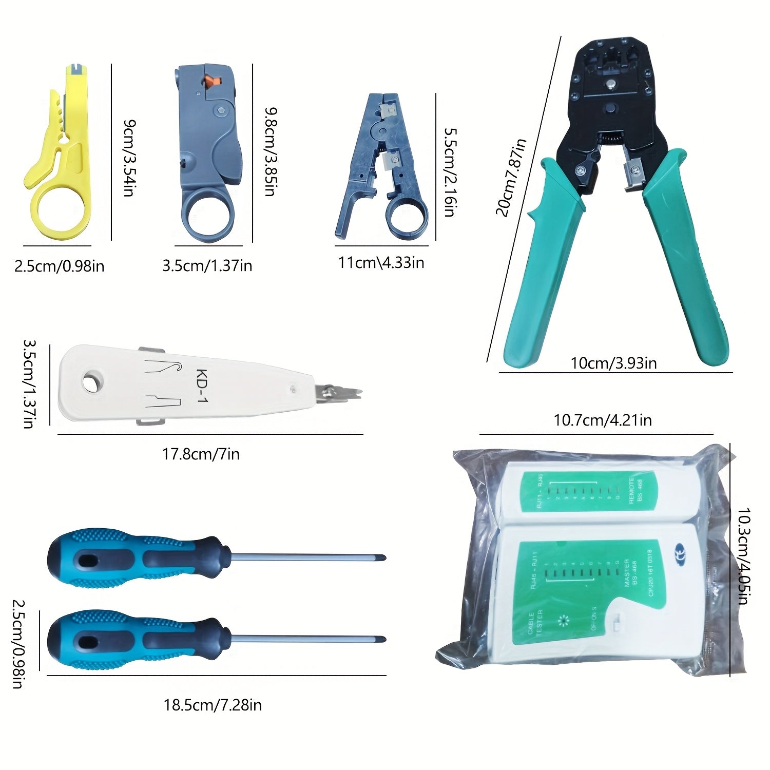 LAN Network Repair Kit with RJ45 Tester Crimping Pliers Cable Tracer and Clamp Set