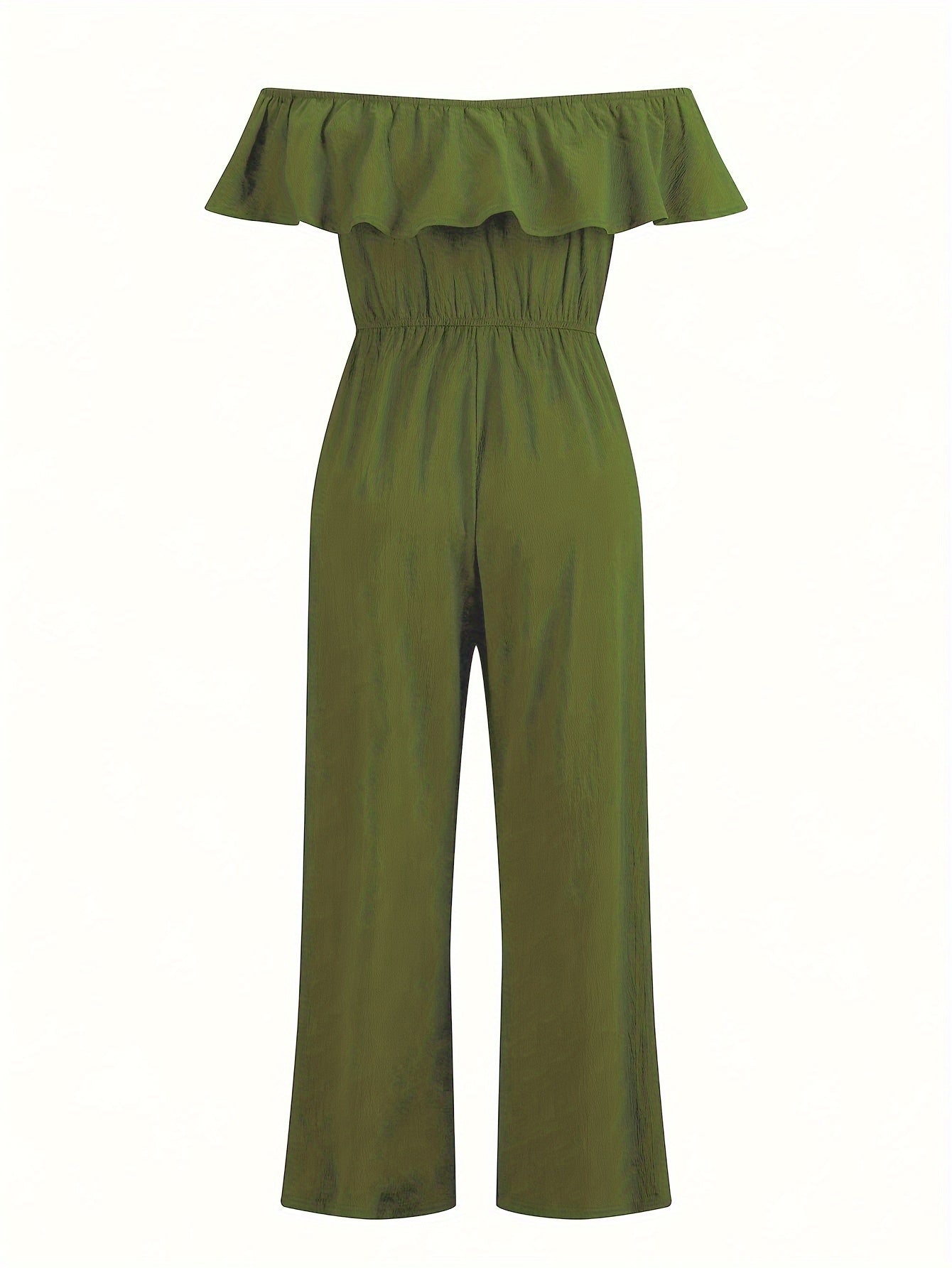 Plus Size Olive Green Off-Shoulder Jumpsuit Wide-Leg Romper for Women