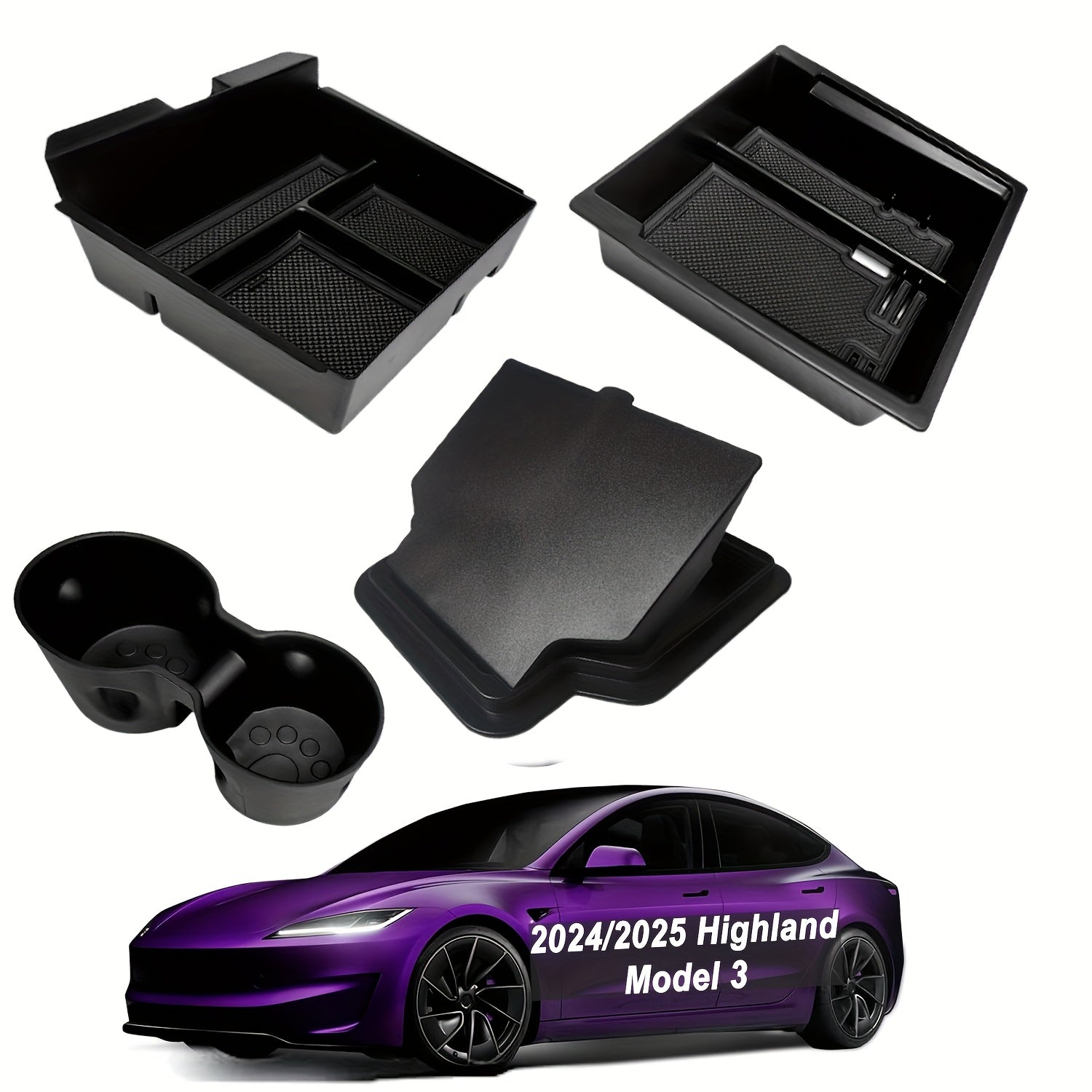 Tesla Model 3 Highland uchun Avtomobil Ichki Tashkilotchisi Quti, ABS Saqlash Qutisi va Yashirin Chashka Tutqichli