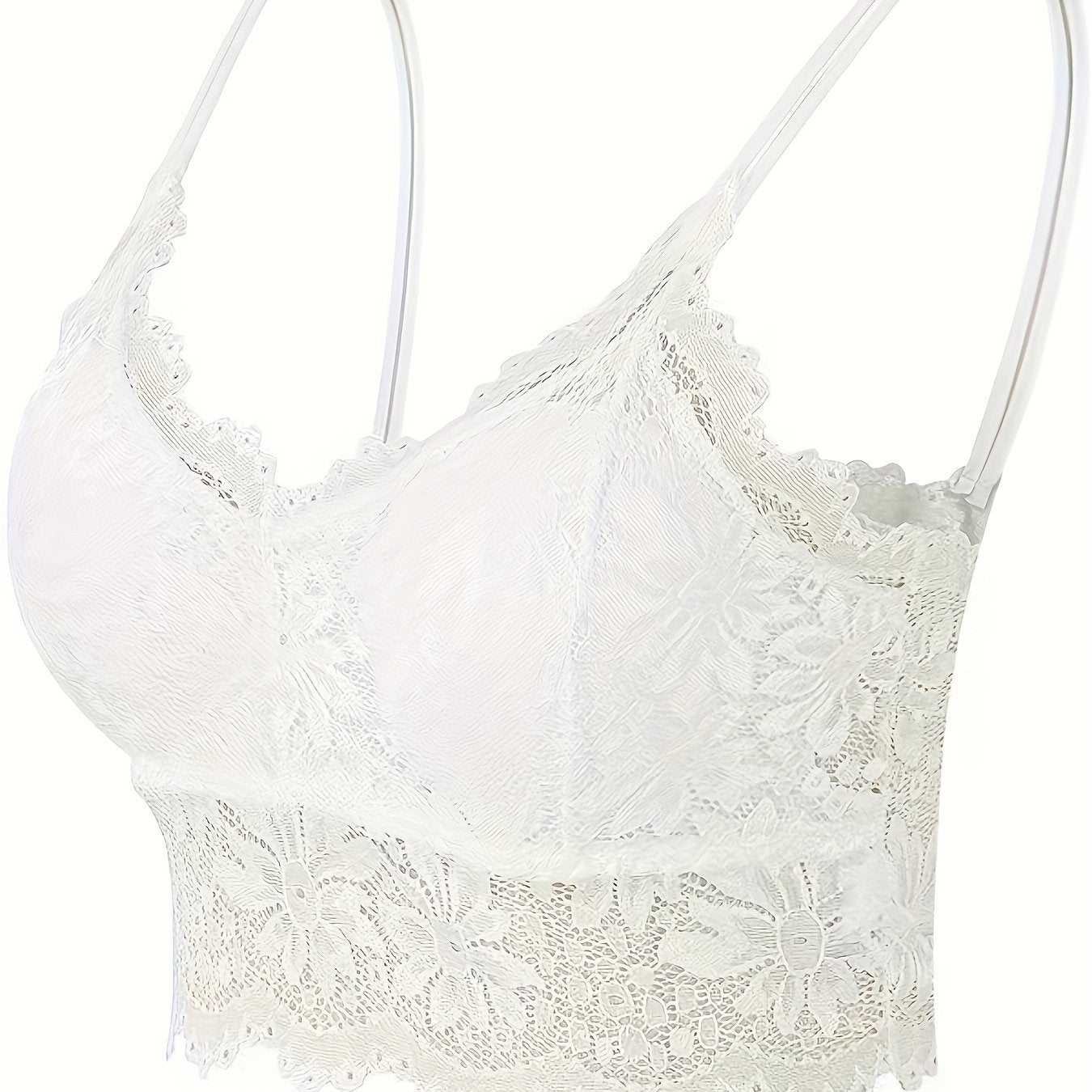 Women's Wireless Lace Bra with Scallop Trim Comfortable Breathable Lingerie