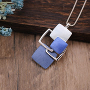 Boho-Chic Square Pendant Necklace Silver Plated Wedding Jewelry for Women