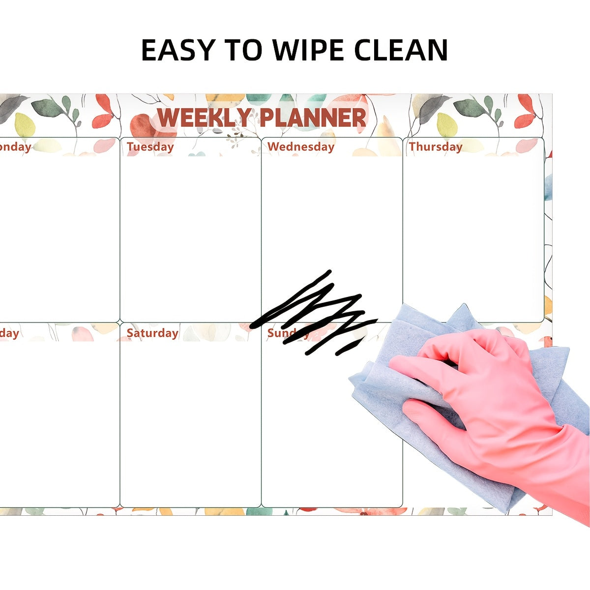 Floral Magnetic Dry-Erase Whiteboard for Refrigerator with Calendar and Magnets