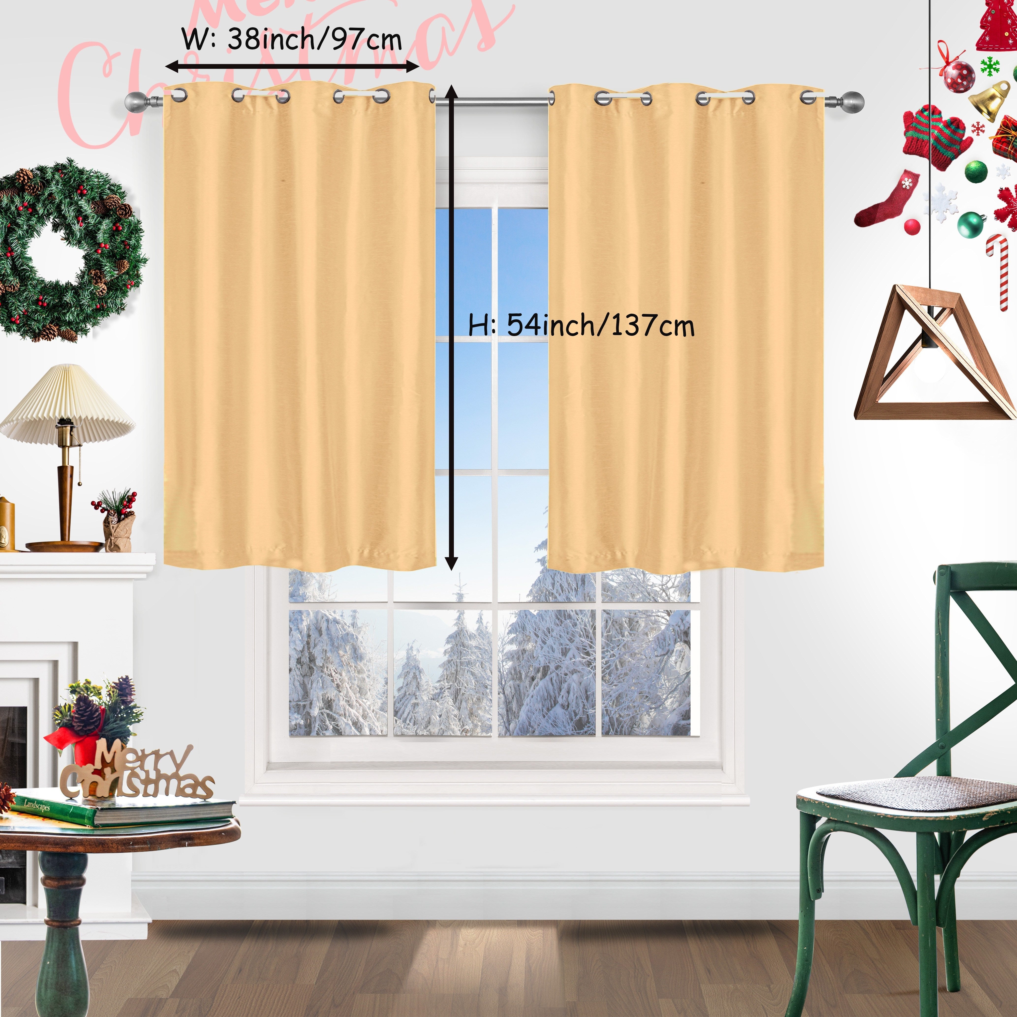 Red Christmas Curtains 2 Pieces Faux Silk Grommet Top for Living Room Bedroom Office