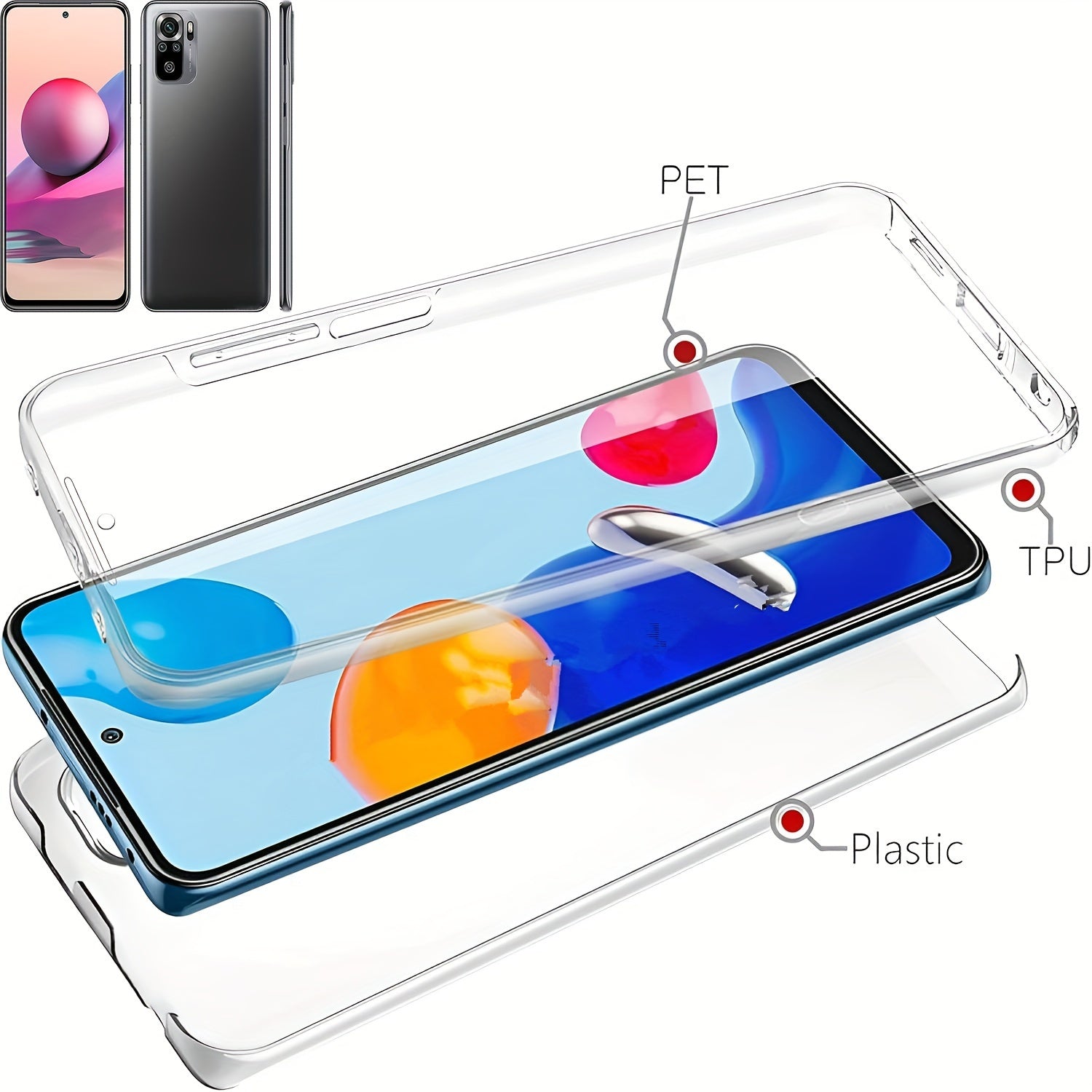 360 Full Body Phone Case for Xiaomi Models with Double Transparent Cover and Screen Protector