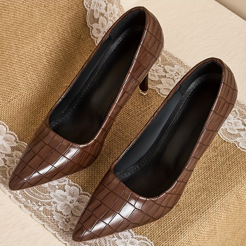 Women's Pointed Toe Pumps Brown Breathable Stiletto High Heels